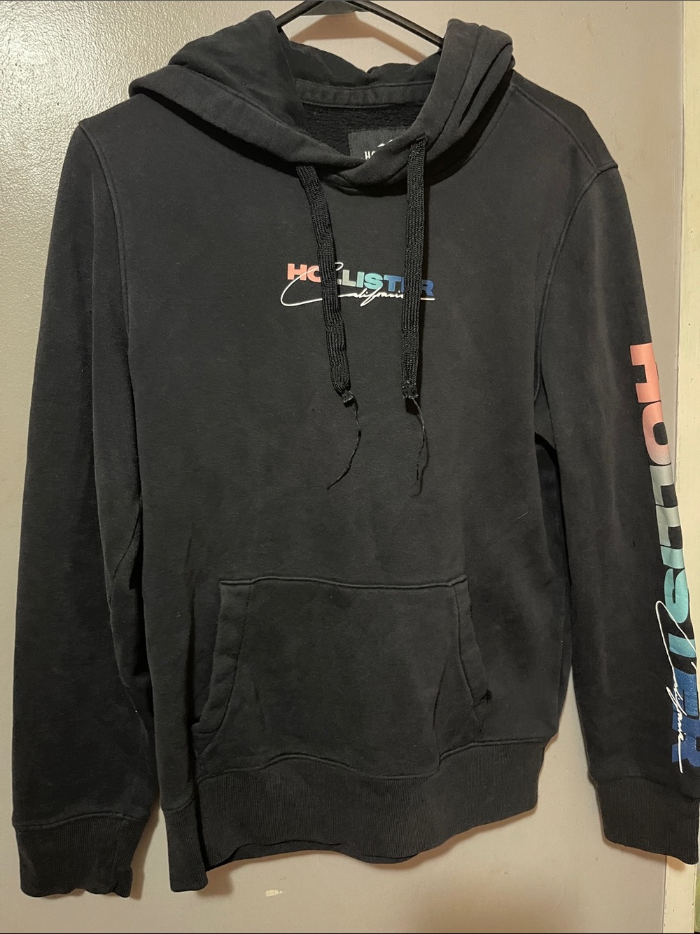 Hollister Black Hoodie with Multicolor Gradient Logo